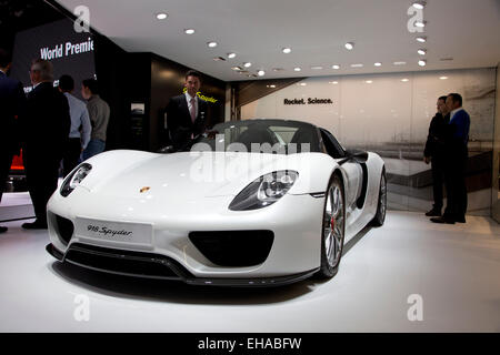 Porsche 918 Spyder at the Geneva motor show 2015 Stock Photo