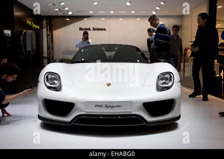 Porsche 918 Spyder at the Geneva motor show 2015 Stock Photo