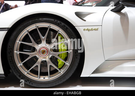 Porsche 918 Spyder at the Geneva motor show 2015 Stock Photo