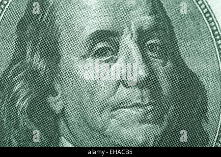 Benjamin Franklin From Dollar Bill, One Hundred Dollars, Close Up Stock Photo