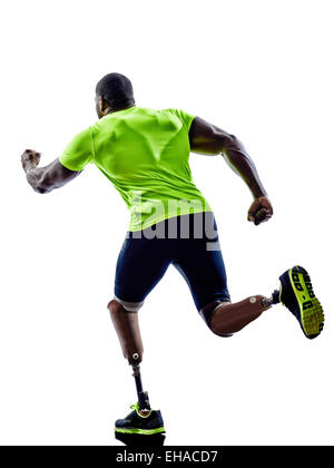 one muscular handicapped man with legs prosthesis in silhouette on white background Stock Photo