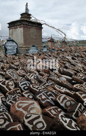 Lake Manasarovar, Chiu Monastery & Mani Stones Stock Photo