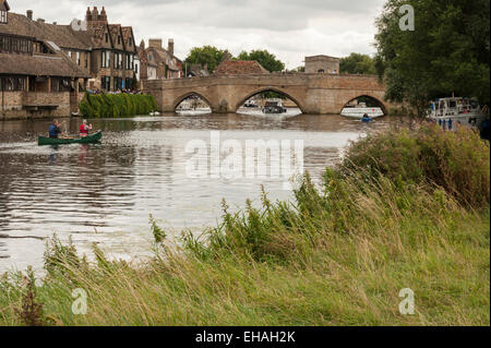 River traffic on the Ouse in Saint Ives, Cambridgeshire. Stock Photo