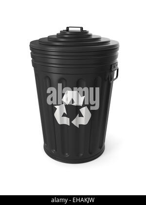 Black trash can isolated on white background Stock Photo