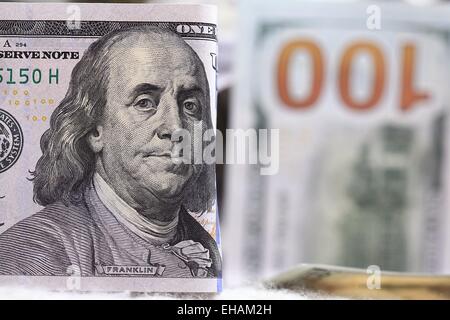 Money background of dollars in cash pile Stock Photo