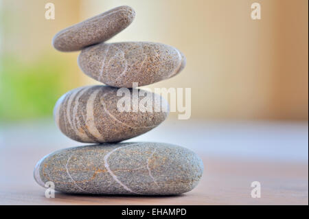 Stack of round smooth stones Stock Photo