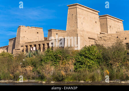 Philae Temple of Isis located on Agilkia Island in the reservoir of old Aswan Dam, Egypt Stock Photo