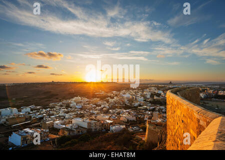 Mediterranean Europe, Malta, Gozo Island, Victoria (Rabat), sunrise from Il-Kastell citadel fortress Stock Photo