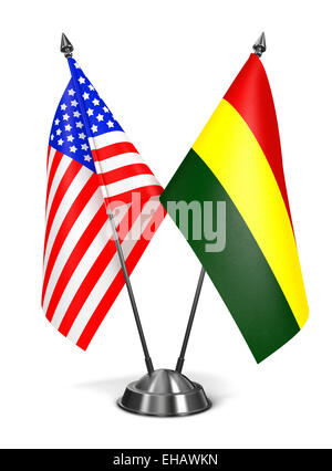 USA and Bolivia - Miniature Flags Isolated on White Background. Stock Photo