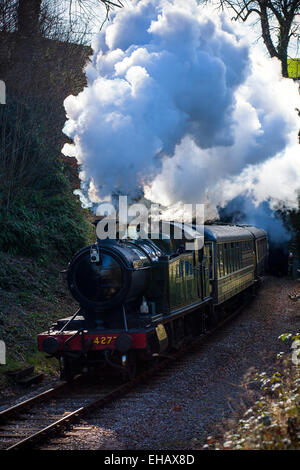 hurcules steam train at Greenway tunnel,agatha christie,greenway halt,Steam Train, Train, Old, Locomotive, Steam, Station, Coal, Stock Photo