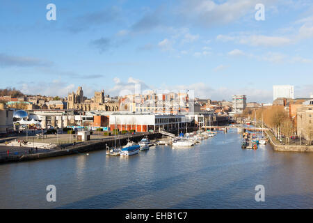 BRISTOL, UK - JANUARY 2, 2014 : Skyline view of  St Augustine's Reach and Bristol Harbourside. The view includes city attraction Stock Photo