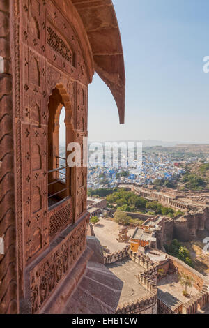 View of the city of Jodhpur from the hilltop Mehrangarh Fort. Stock Photo