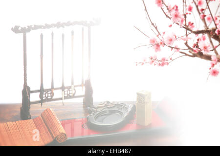 Four treasures of the study and the plum blossom Stock Photo