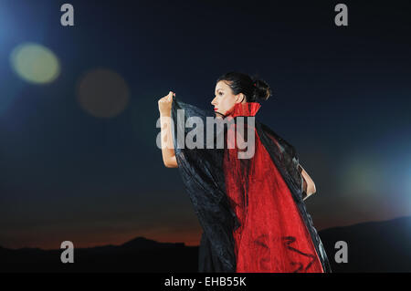 Brunette Vampire Black Makeup White Scary Teeth Blue Stock Photo by  ©IgorVetushko 416251758