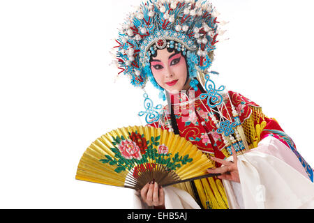 Female Peking Opera performer with a folding fan Stock Photo