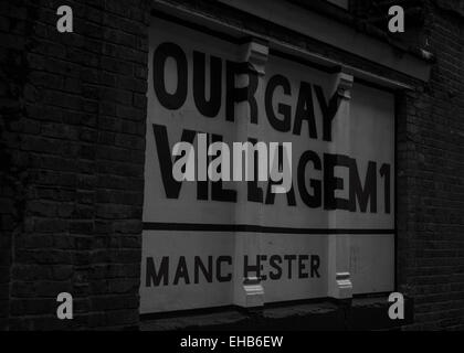 Manchester Sign for canal street, saying our gay village. Stock Photo
