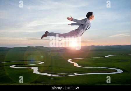 Fly over the prairie business man Stock Photo