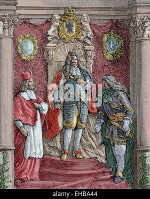 Leopold I (1640-1705). Holy Roman Emperor, King of Hungary and Croatia and King of Bohemia. Commemorating the defeat of the Turks. Engraving in 'La Ilustración Iberica', 1888. Colored. Stock Photo