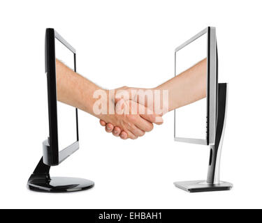 Virtual handshake - internet business concept Stock Photo