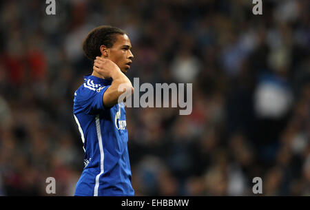 Madrid, Spain. 10th Mar, 2015. Schalke's Leroy Sane reacts during the UEFA Champions League Round of 16 second leg soccer match at Santiago Bernabeu Stadium in Madrid, Spain, 10 March 2015. Photo: Ina Fassbender/dpa/Alamy Live News Stock Photo