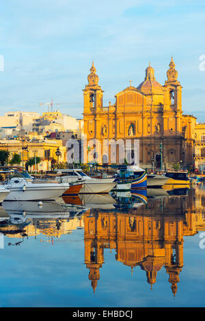 Mediterranean Europe, Malta, Valletta, Msida Creek harbour, St Joseph's Church Stock Photo