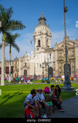 Plaza Mayor, Plaza de Armas, Cathedral of Lima, Ciudad de los Reyes, Historic center of the city, Lima, Peru Stock Photo