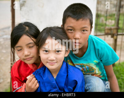 BU00306-00...BHUTAN - Young children enjoying a day off from school during a religious holiday in Paro. Stock Photo