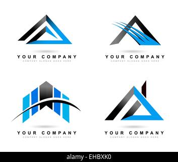 Letter A Logo Designs. Creative abstract vector icons with blue and black colors. Stock Photo