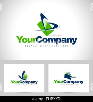 Business Logo Design. Creative green corporate logo set with arrows and swashes Stock Photo