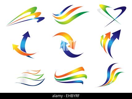 Swashes and Arrows Design Elements. Colorful vector arrows and curved lines. Stock Photo