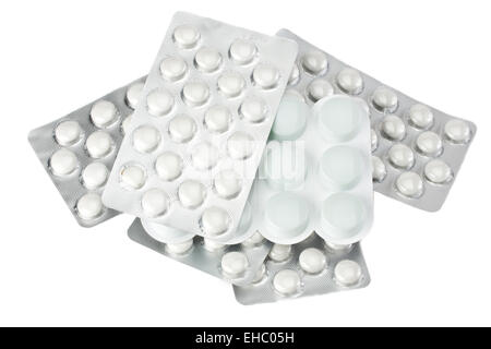 white pills in blister package isolated Stock Photo