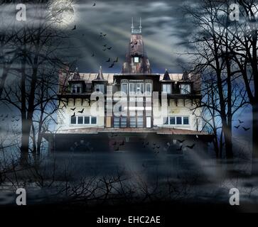 Haunted house with dark scary horror atmosphere Stock Photo