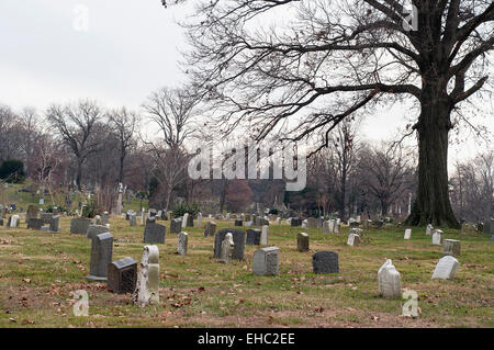 Green-Wood cemetery in Brooklyn, New York, during the winter. Stock Photo