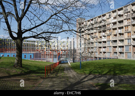 Park Hill flats, social housing estate and listed building in Sheffield, now all empty. 1960's Brutalist architecture England Stock Photo