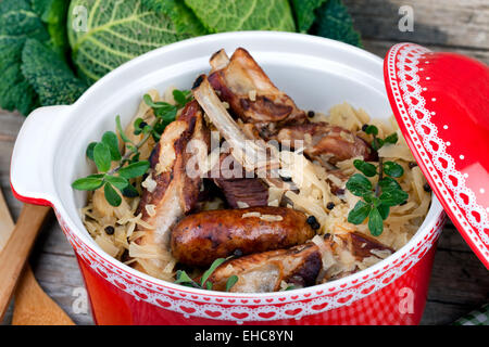 Stewed Cabbage With Roasted Meat Stock Photo
