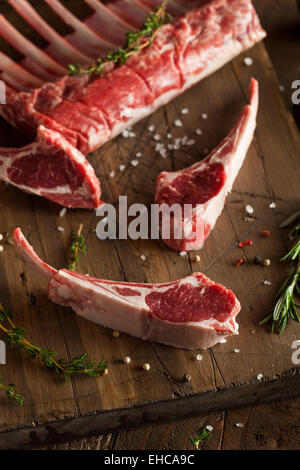Organic Raw Lamb Chops with Herbs and Spices Stock Photo