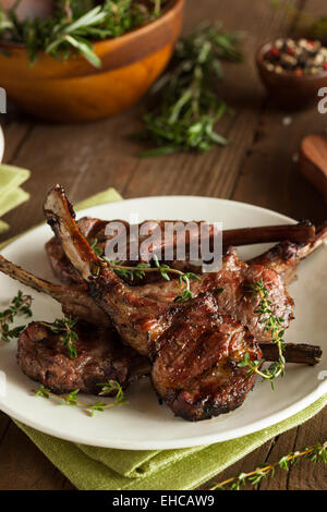 Organic Grilled Lamb Chops with Garlic and Lime Stock Photo