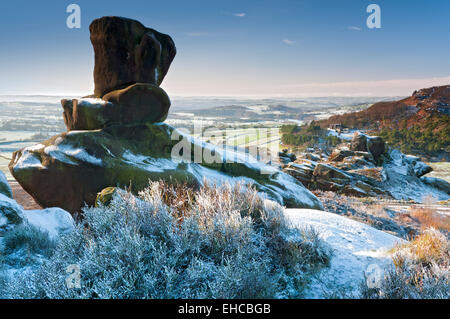 Roaches Hall from Ramshaw Rocks in Winter, Peak District National Park, Staffordshire, England, UK Stock Photo