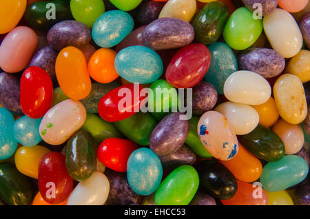 Close up of colorful jelly beans in a jar Stock Photo