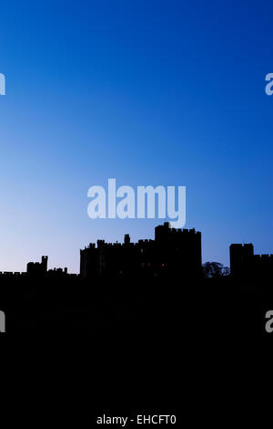 Alnwick Castle at dawn silhouette. Alnwick, Northumberland, UK Stock Photo