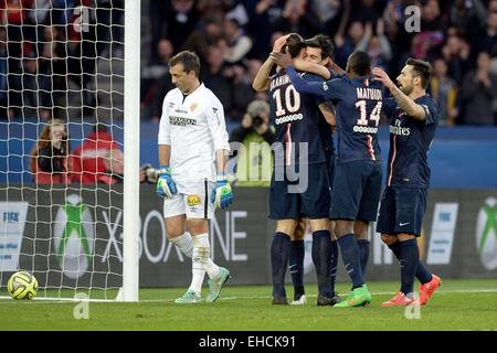 Rudy RIOU/Javier PASTORE/Zlatan IBRAHIMOVIC/Blaise MATUIDI - 07.03.2015 - PSG/Lens - 28eme journee de Ligue 1 .Photo : Andre Ferreira/Icon Sport. Stock Photo