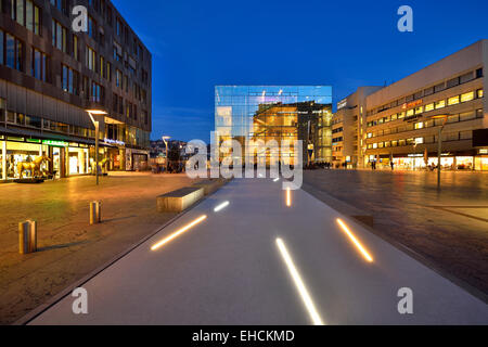 Light composition with LED lights in a terrazzo band, glass cube of Neues Kunstmuseum, Kunstmuseum Stuttgart, modern art museum Stock Photo