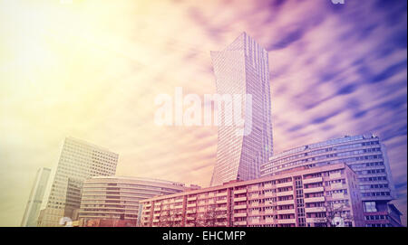 Urban landscape in vivid colors, Warsaw skyline, Poland. Stock Photo