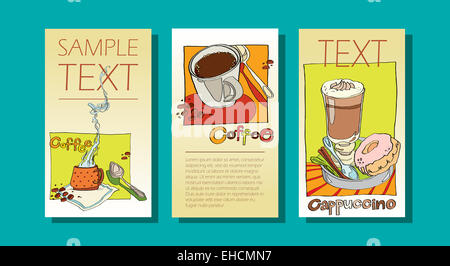 set of three banners on the theme of coffee. illustration of coffee drinks hand-drawn. templates for web design and print Stock Photo