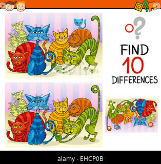 Cartoon Illustration of Finding Differences Educational Game for Preschool Children Stock Photo