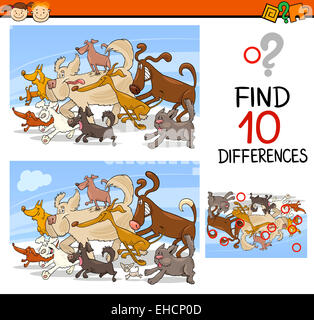 Cartoon Illustration of Finding Differences Educational Game for Preschool Children Stock Photo