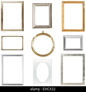 collection of old metallic picture frames, isolated on white Stock Photo