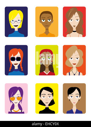 A group of female faces, useful for avatars - every object is singly grouped in different layers, so you can easily create your Stock Photo