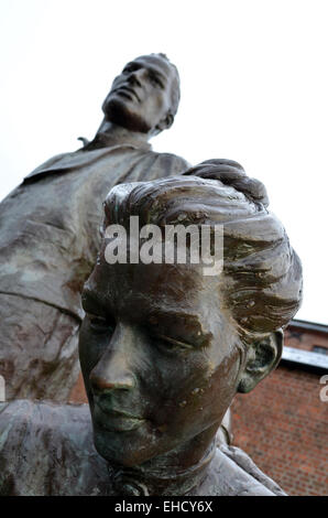 Detail from the Legacy sculpture can be seen overlooking the River Mersey, outside the Piermaster's House in the Albert Dock. Stock Photo