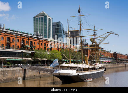 Argentina, Buenos Aires, Puerto Madero, museum sailing ship ARA Uruguay moored at quay Stock Photo